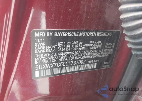 2012 BMW X3 xDrive35I из США, поврежденный, VIN 5UXWX7C50CL737092